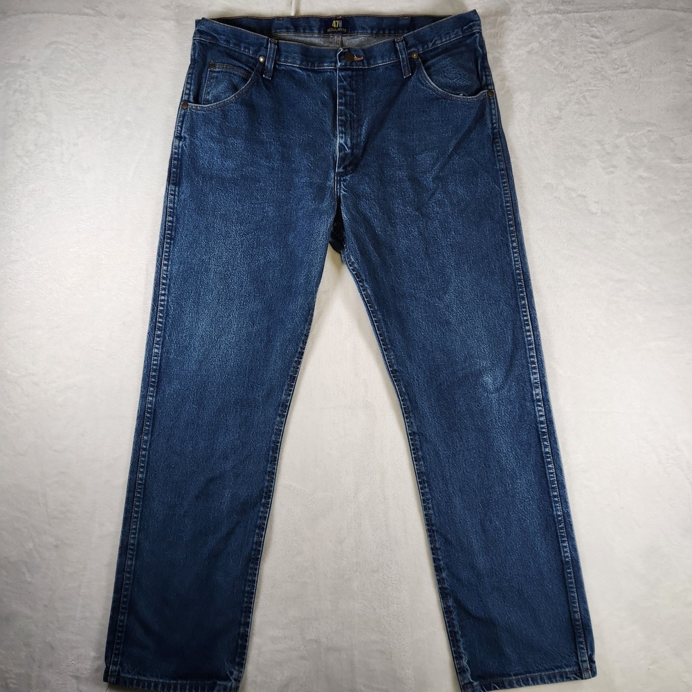 Wrangler 47MWZ Regular Fit Blue Denim Jeans‎ Menswear Size 38x32 Cowboy Cut